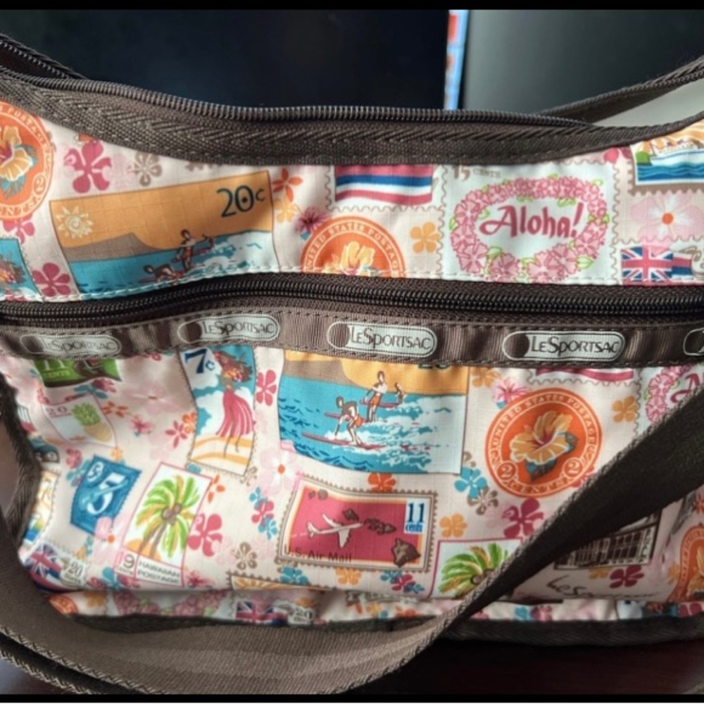 LeSportsac Hawaiian Lei Aloha Vintage Stamps Boho - Picture 2 of 9